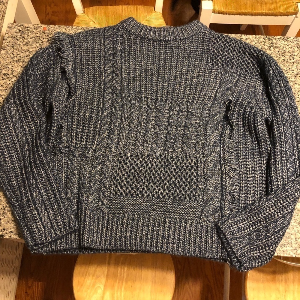 Current Air Crew Neck Fringe Cable Sweater